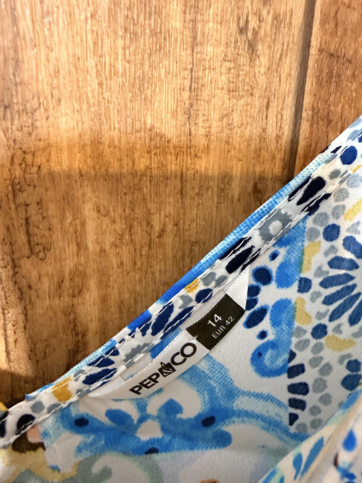 Pep & Co blue patchwork tie shoulder sundress UK 14 boho summer dress