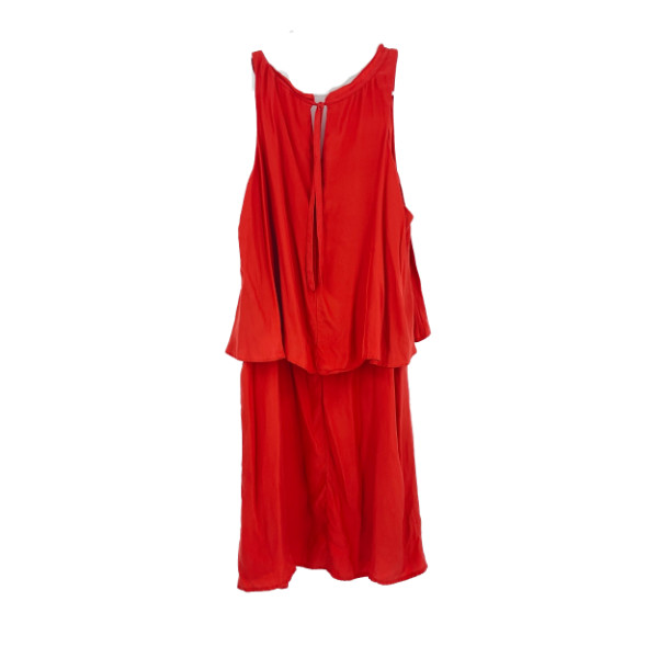 Whit Dress Red Sleeveless Pleated Layered Scoop Neck Back Keyhole Silk Size 4