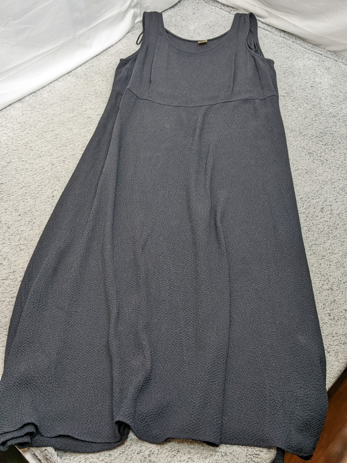 Vtg 90s Oversized Black Rayon Dress Size 16 Lagenlook Sleeveless Minimalist USA