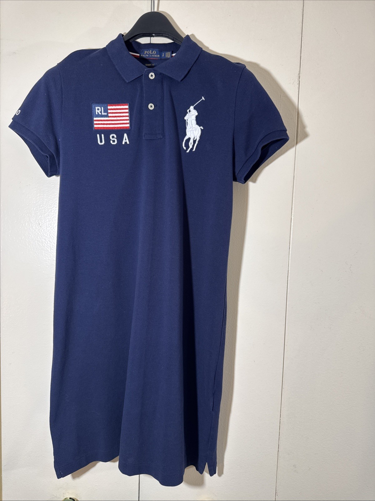 Polo Ralph Lauren The Mesh Mini Navy Blue Short Sleeve Polo Shirt Dress Womens S