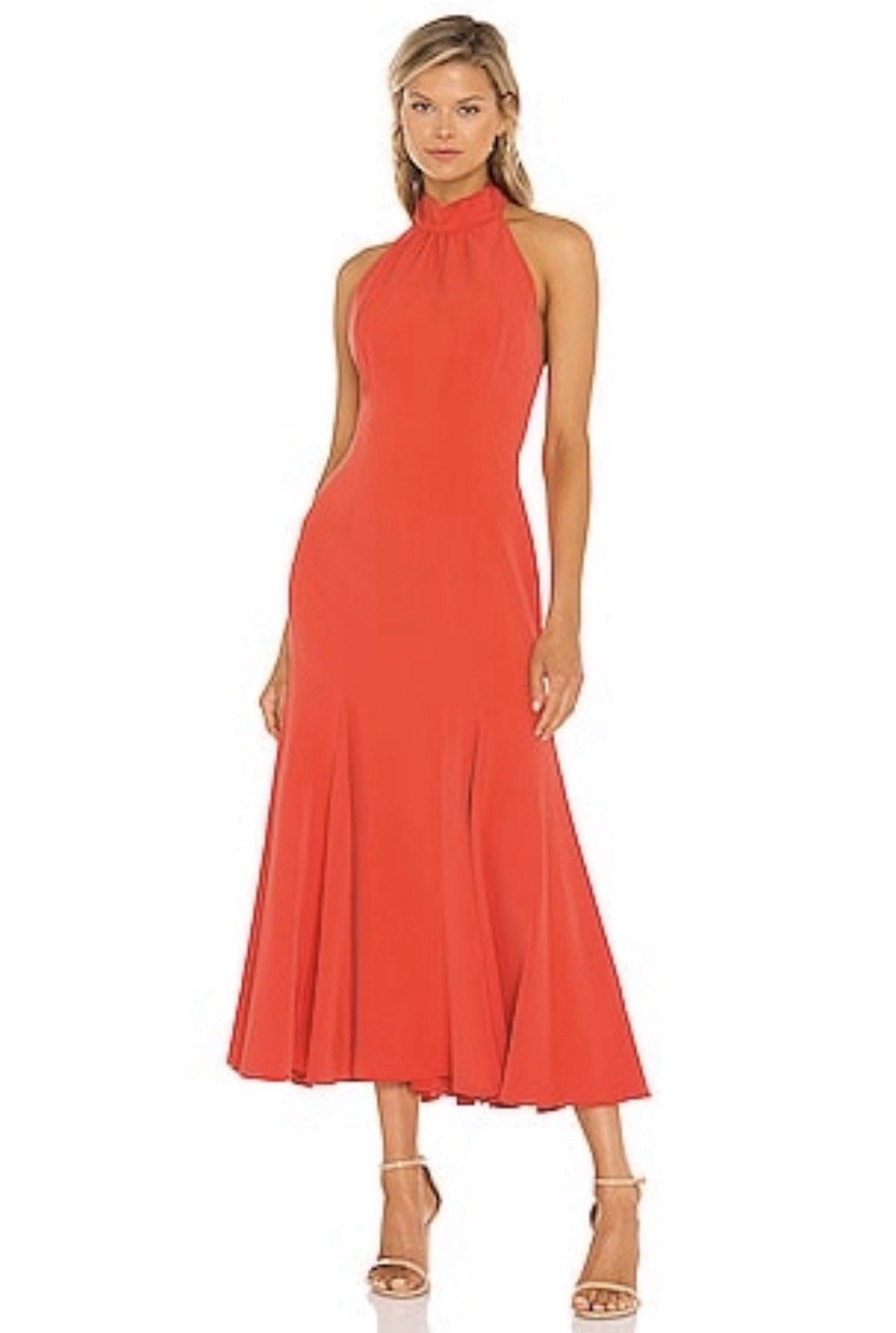 Milly New W Tags Penelope High Neck Cady Halter Dress In California Coral SZ 8