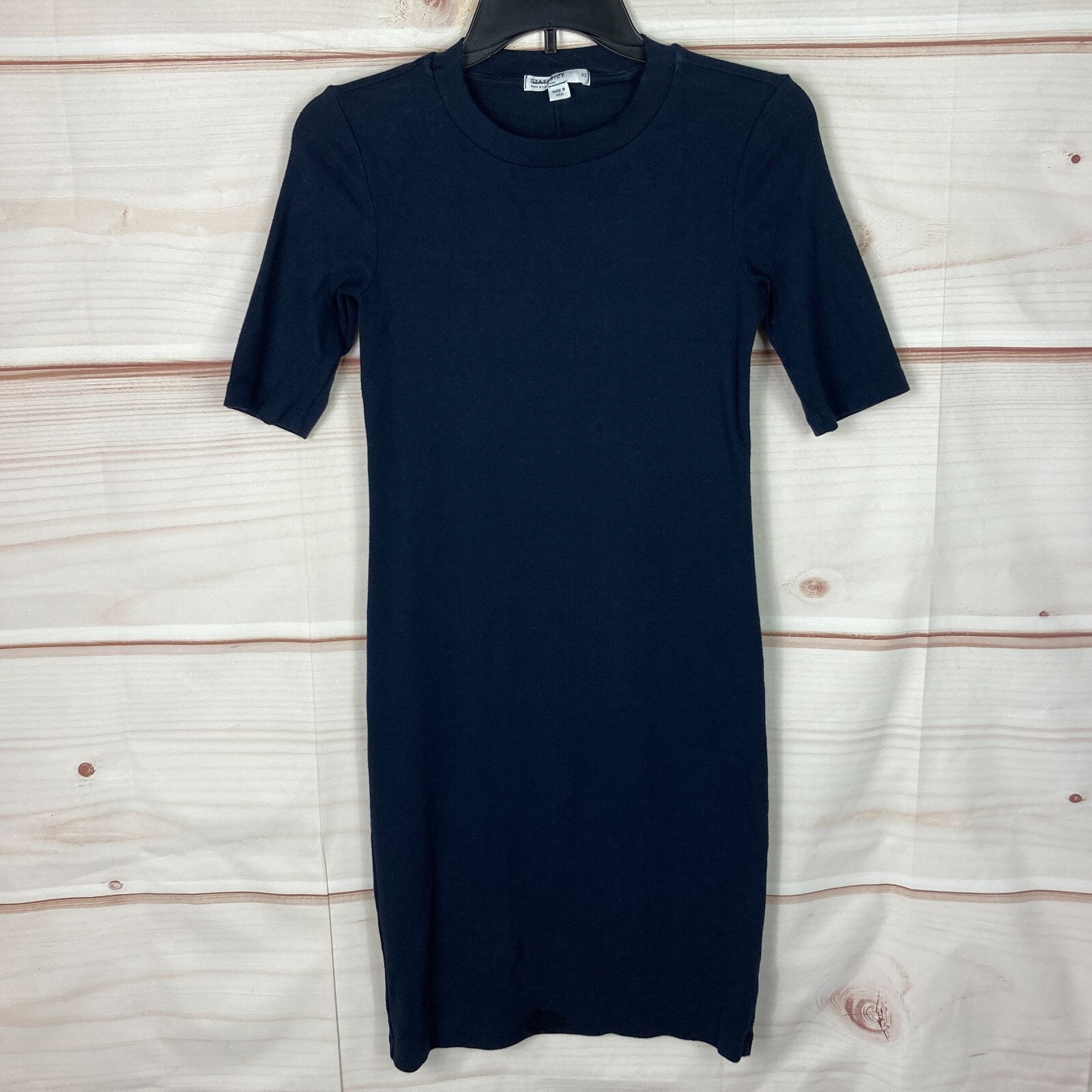 Stateside Dress Womens XS Blue Short Sleeve T-Shirt Crew Neck Slim Fit Cotton