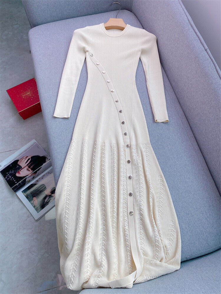 Sandro Solid color Split buckle Long sleeve Knitted dress for Women