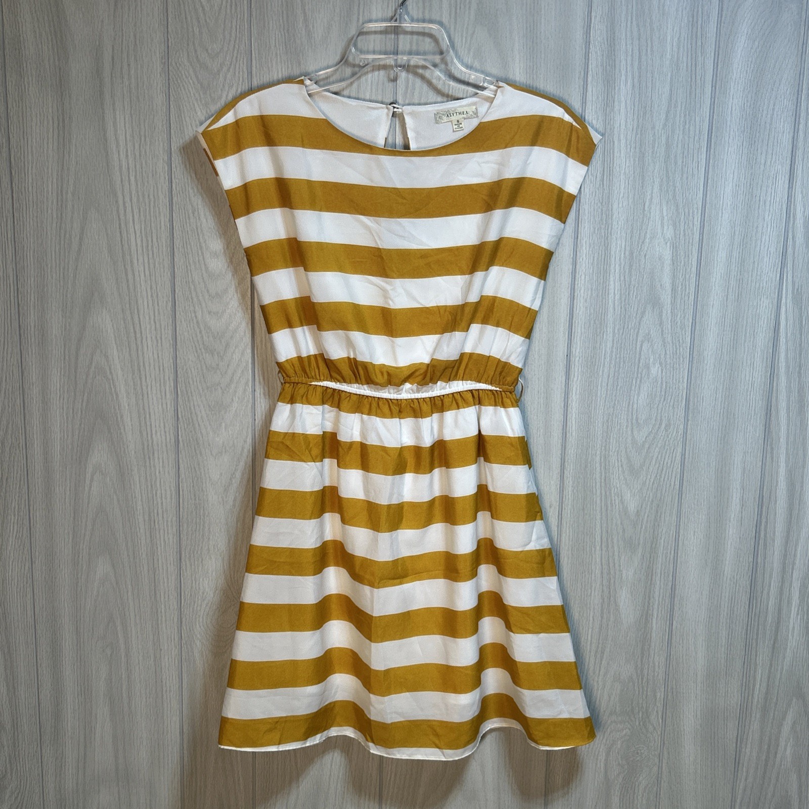 Alythea Women’s Mustard And White Striped Dress Sleeveless Size Small