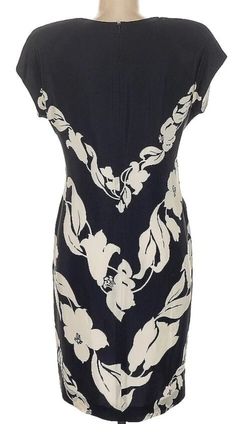 Ellen Tracy by Linda Allard Black and White Geometric Line 100% Silk Dress Sz 4