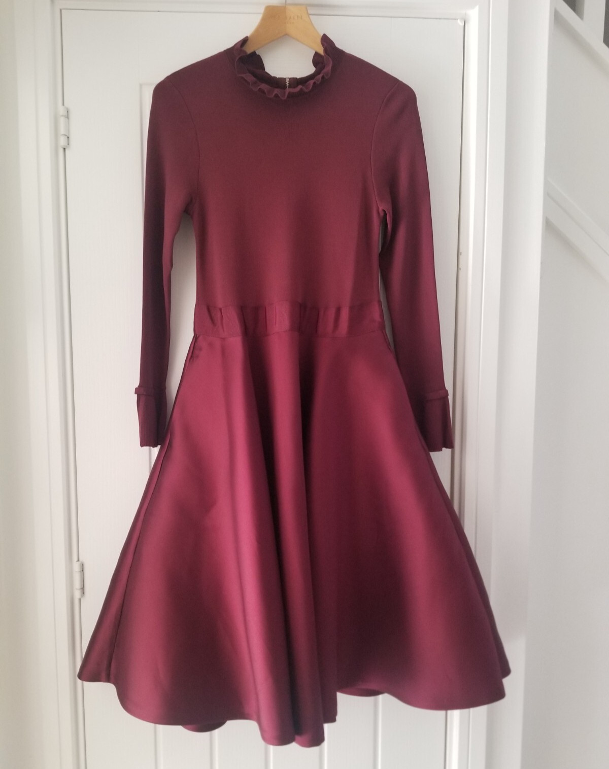Ted Baker Zadi Midi Dress Knitted Bodice Burgundy Maroon Size TB 3 UK 12
