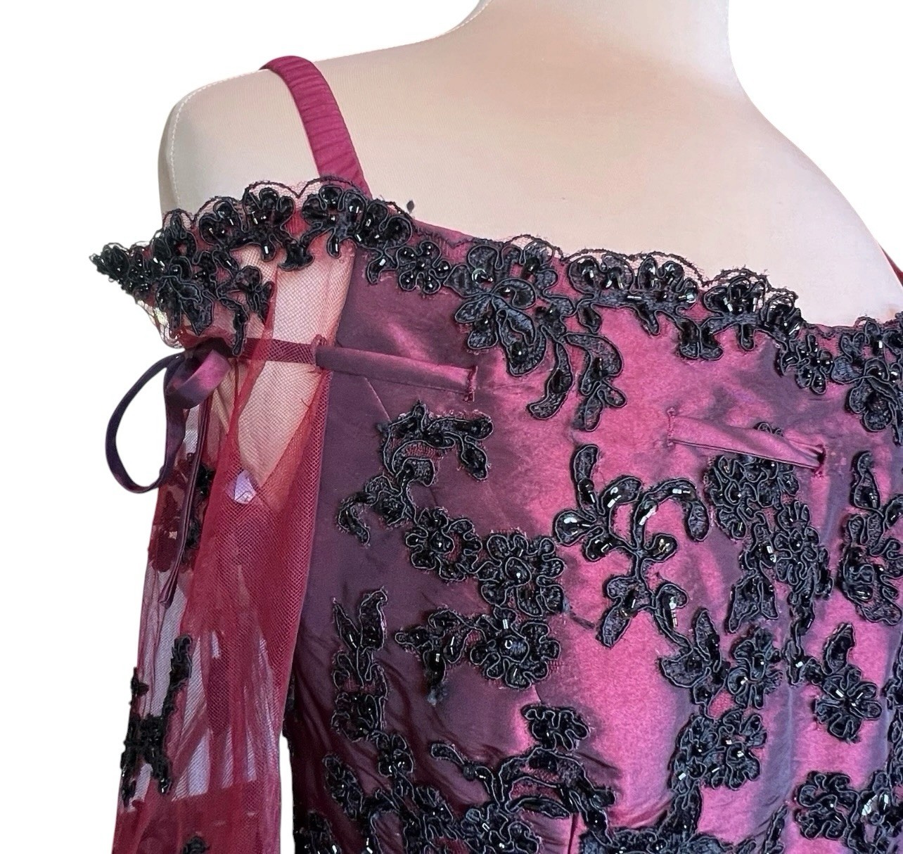 LaBelle Fashions Formal Gown Size 14 Wine Black Lace Whimsigoth Goth Romantic