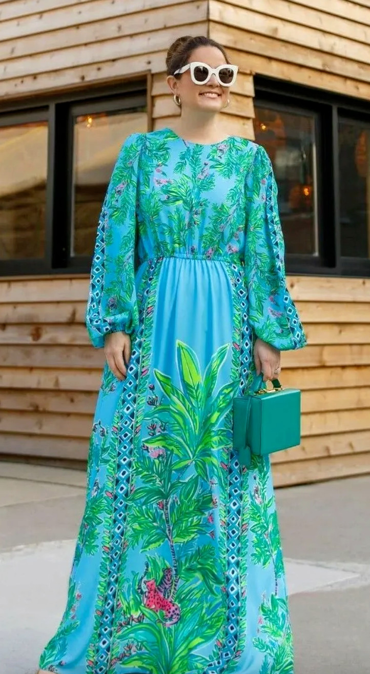 LILLY PULITZER SIZE 8 CHYANNA MAXI DRESS *BAMBOO FOREST* PORTO BLUE🦄