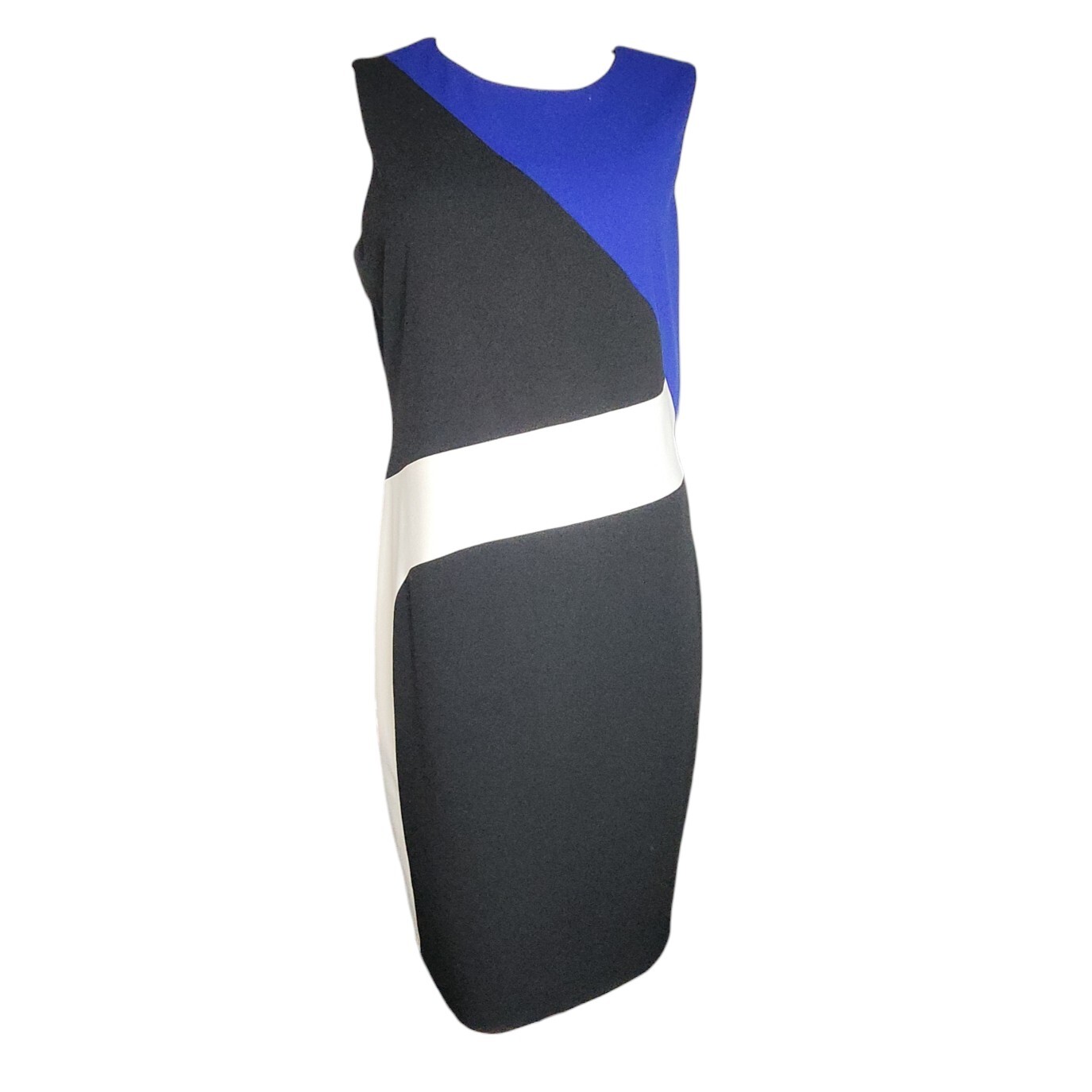 CALVIN KLEIN Blue White Black Colorblock Zip Up Pencil Dress Womens Size 12