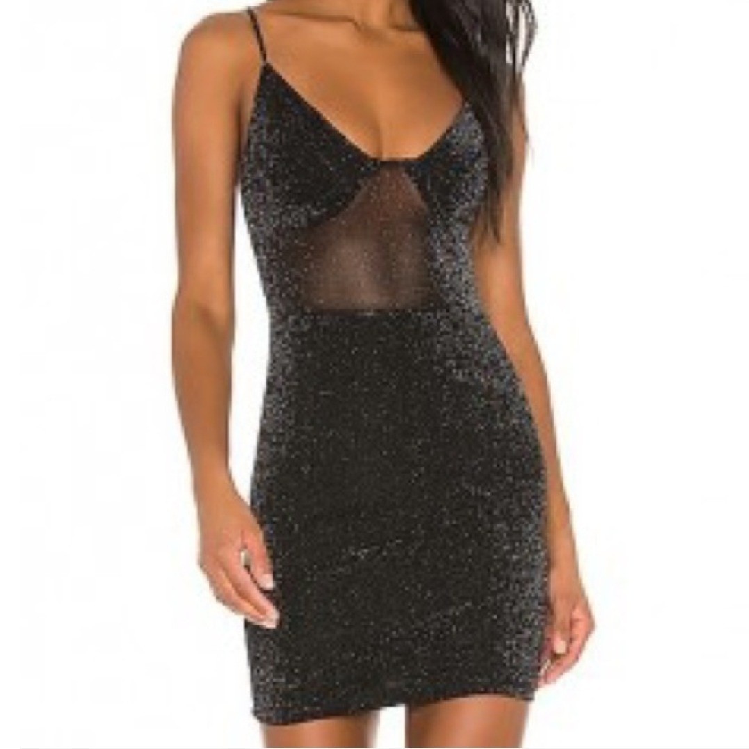 Superdown Mini Dress Womens Size M Black Metallic Draya Michele Ruched Bodycon