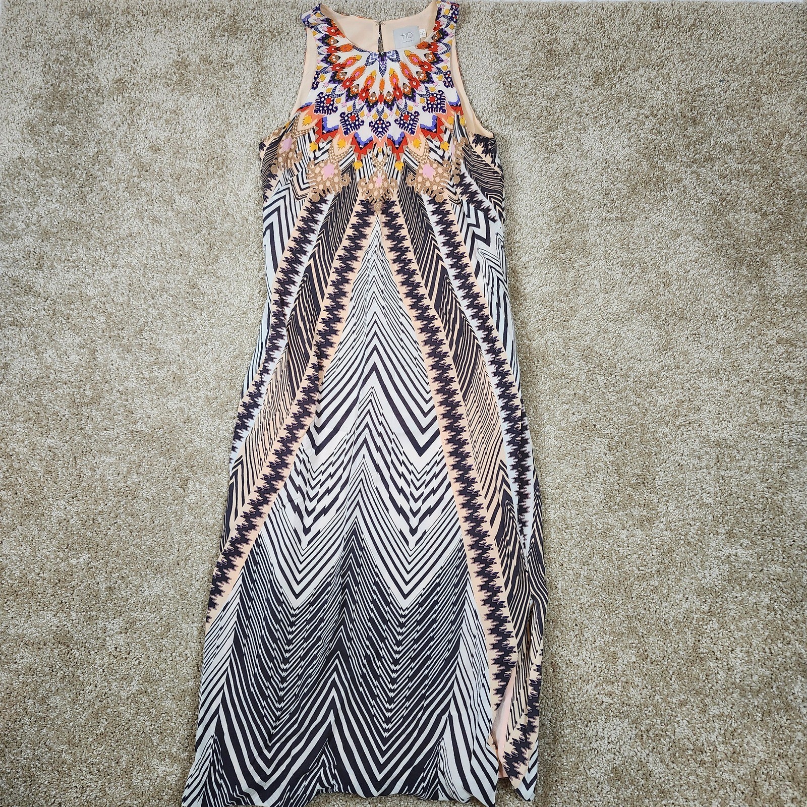 HD In Paris Anthropologie Boho Maxi Dress Geometric Tribal Print Size 2