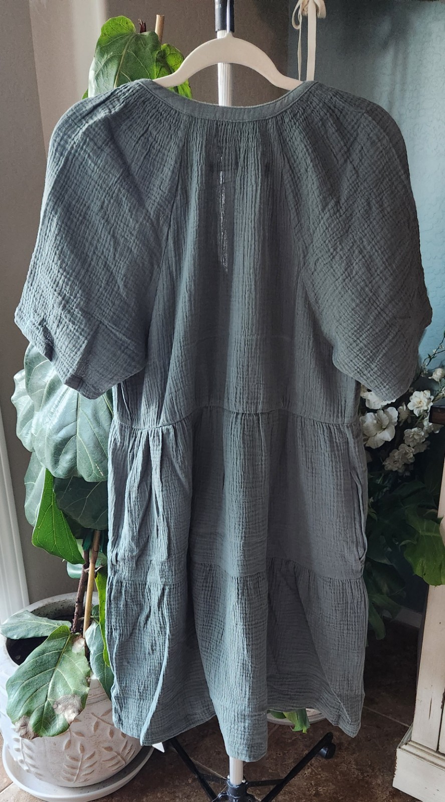 NWT GAP 100% Cotton Gauze Soft Crinkle Dress Women’s S, Dark Jade Green, $69.95