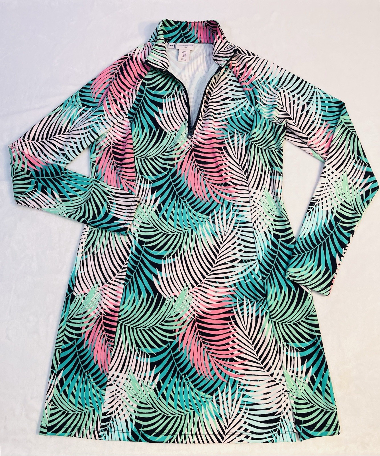 Tommy Bahama Golf Dress Long Sleeve Tropical Palm Print UPF 50 Size Small