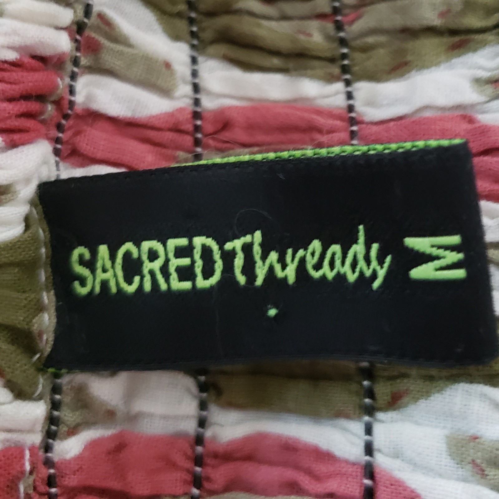 Sacred Threads Boho Hippie Maxi Dress MED Patchwork Artsy Empire Halter Vacation