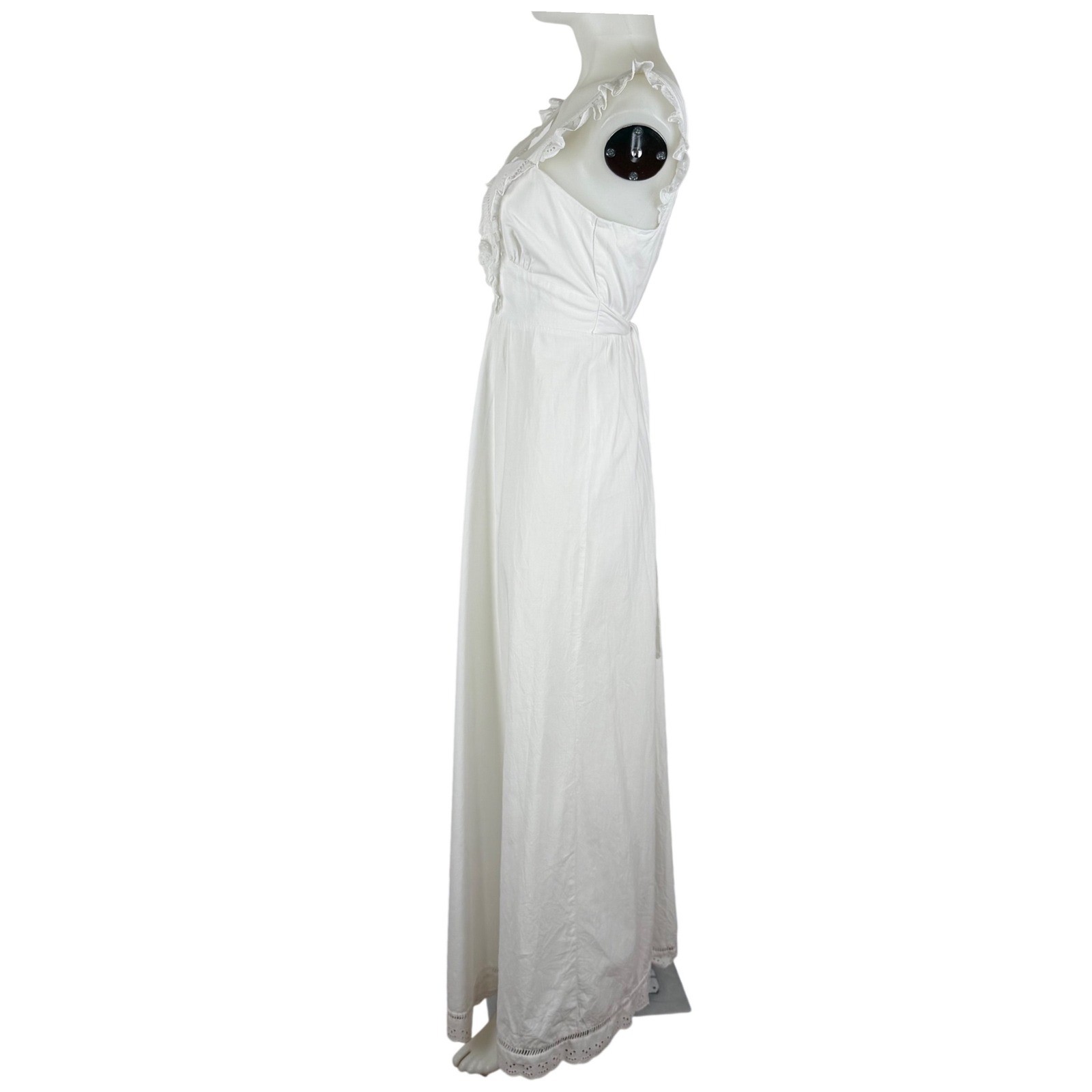 Vintage White Cotton Eyelet Lace Maxi Dress Embroidery V-Back Summer Boho XS
