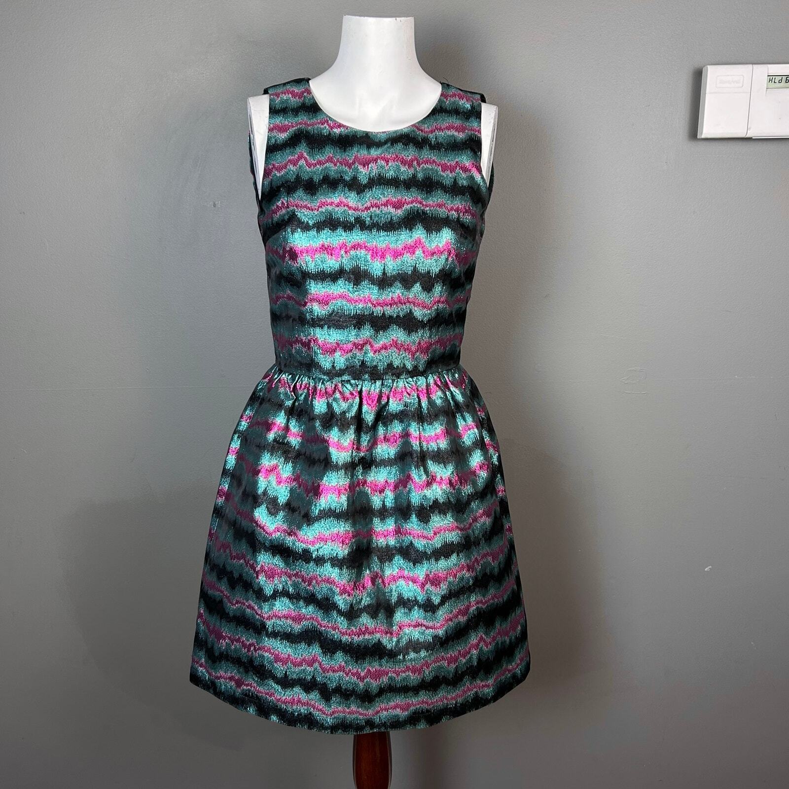 French Connection dress size 0 US tinsel Holiday Ornament metallic green pink
