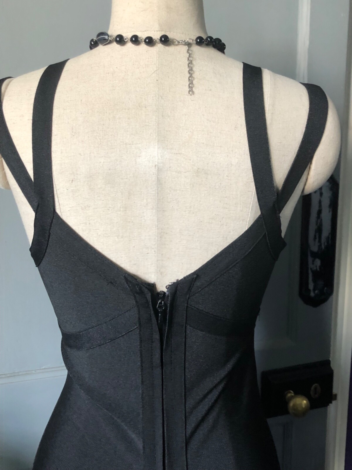 S Black Bondage Bodycon Banded elasticated strap & Zipper bodyconl Dress