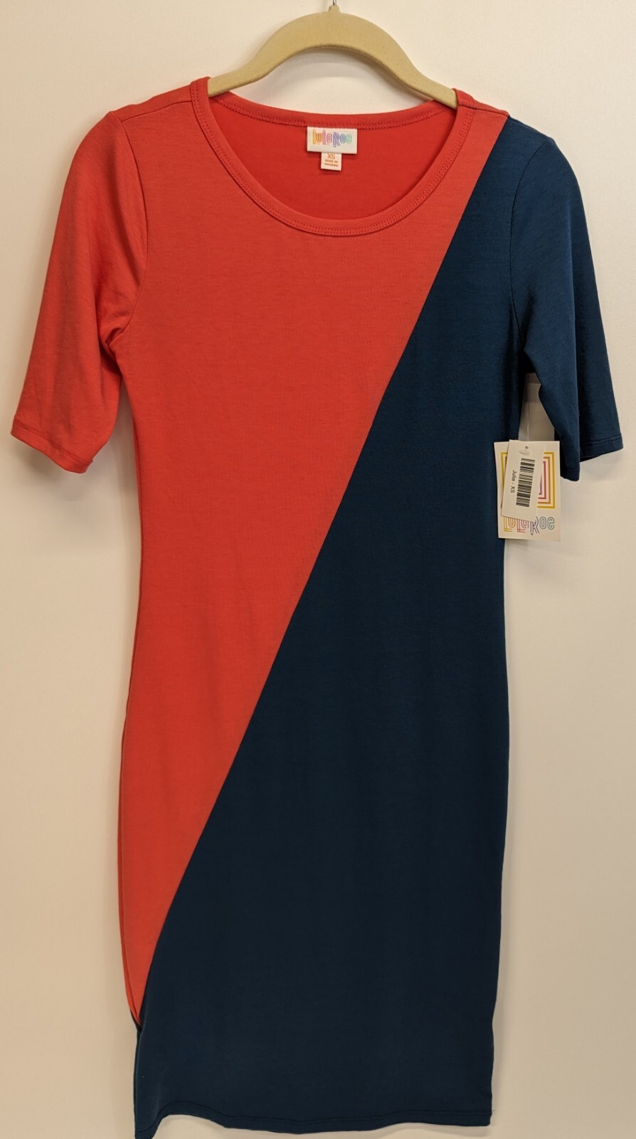 LuLaRoe Julia Country Blue Dark Peach Color XS NWT Form Fitting Sz 2-4