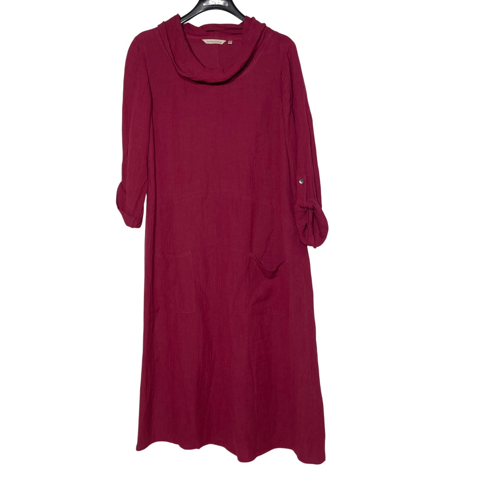 Soft Surroundings Everly Gauze Crinkle Cowl Neck Midi Dress Sz MED Lagenlook