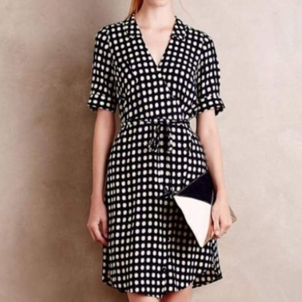 Anthropologie 11-1 Tylho Wrap Dress Women’s Polka Dot Button Down Tie Waist S