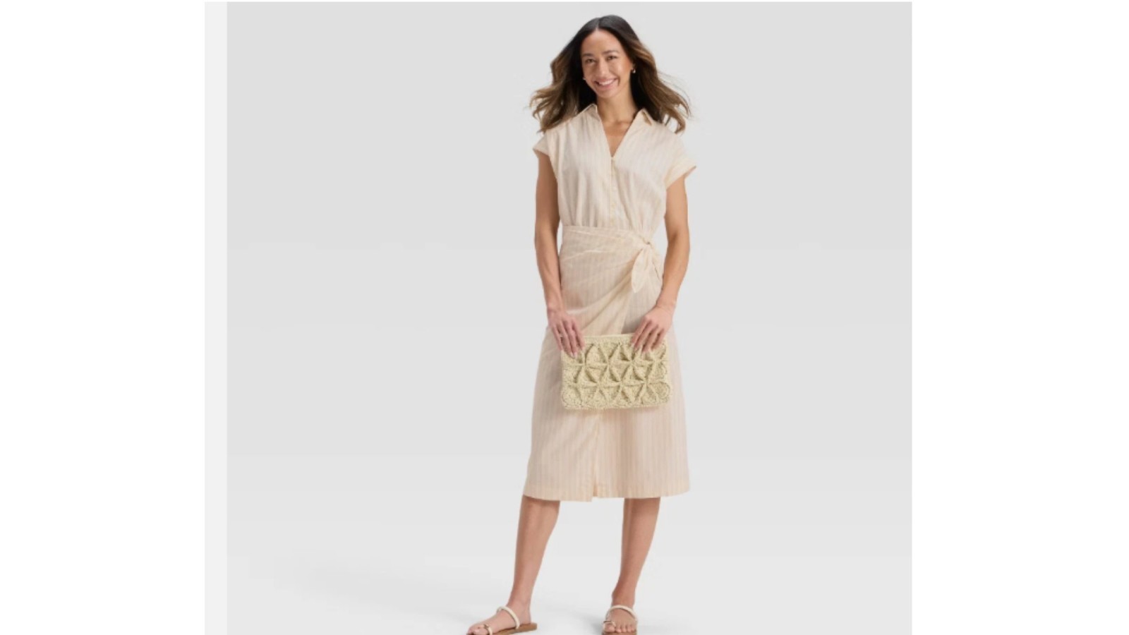 NEW W/TAG size LARGE Universal Thread midi shirt dress CREAM STRIPED WRAP
