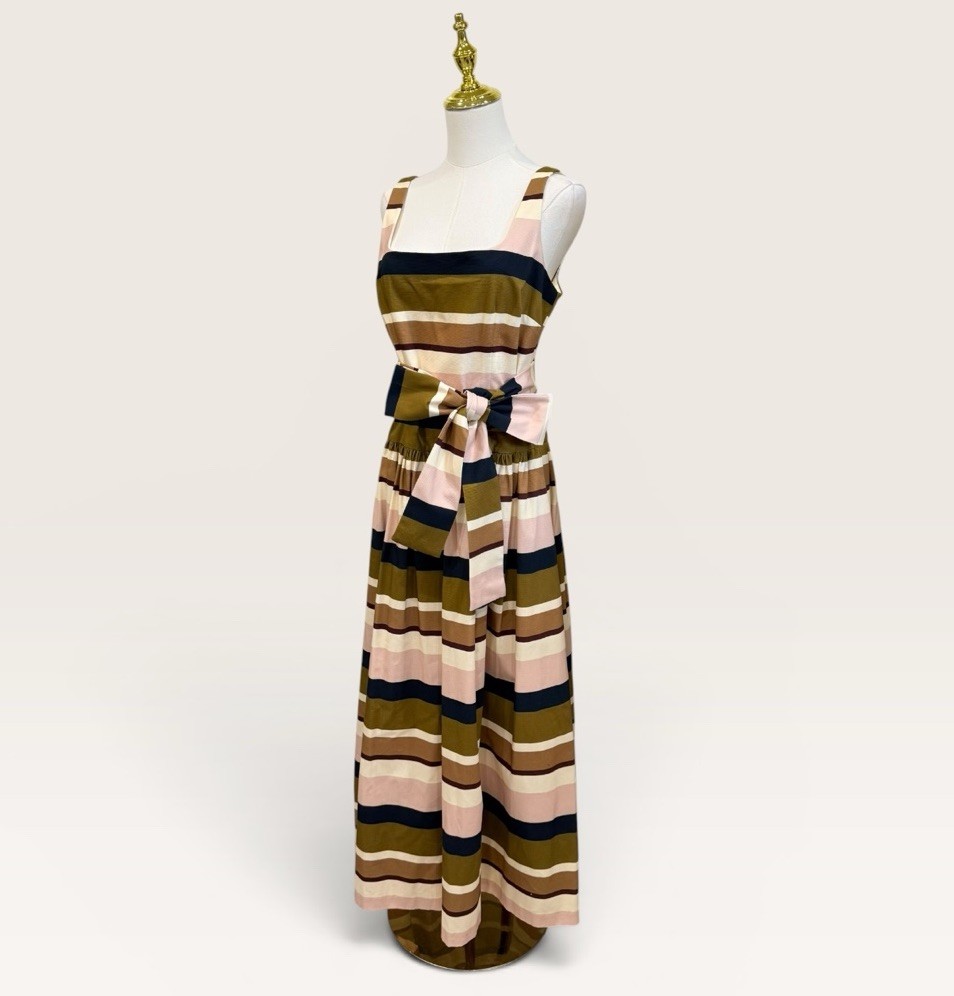 Antonio Melani The Style Bungalow Luncheon Striped Belted Maxi Dress SZ 14 NWT