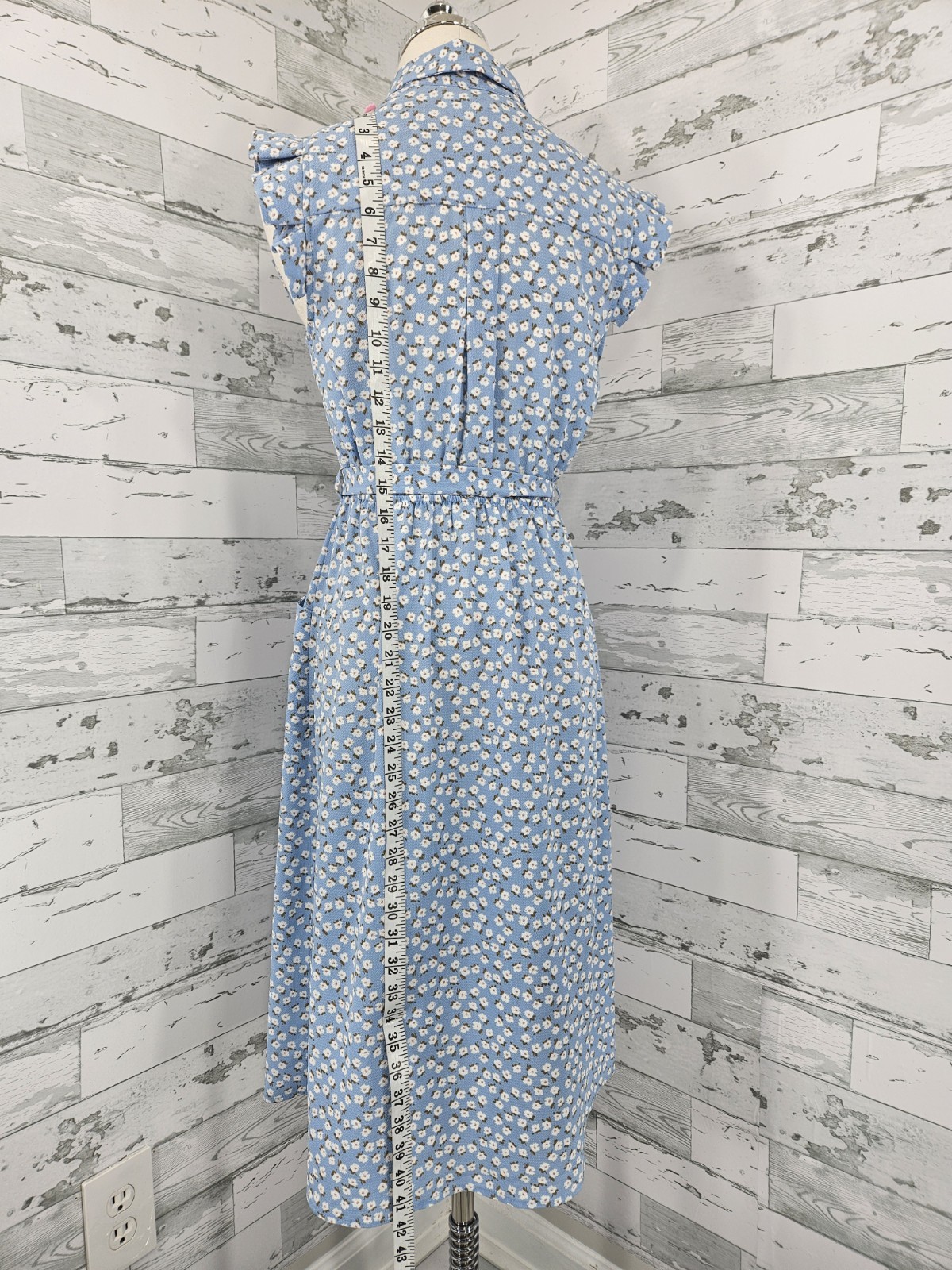 Monteau Womens Medium Coattage Blue Floral Print Shirt Dress