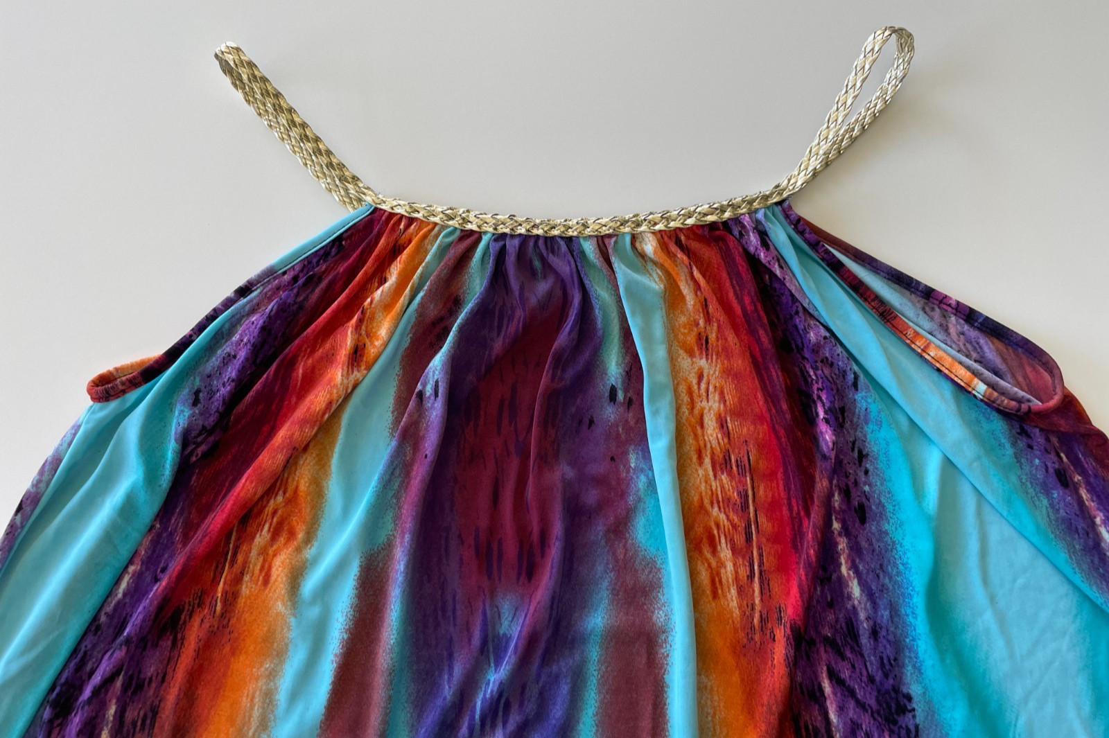 Women’s Gold Braided Strap Silk Blend Maxi Slip Dress Multicolored Size L