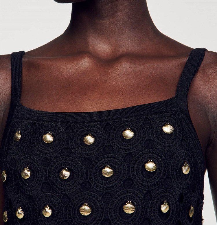 Sandro Paris Dress Womens Black Embellished A-Line Sleeveless Size 42 FR XL New