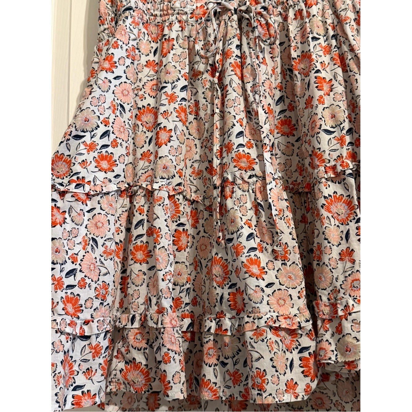Vineyard Vines White Cotton Lined Dress with Subtle Floral Trim