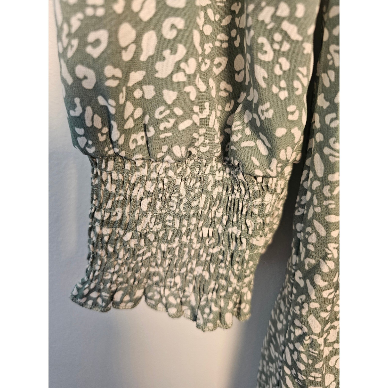 Cottagecore Maggeer Smocked Tiered Midi Dress Womens XL Sage Green Animal Print