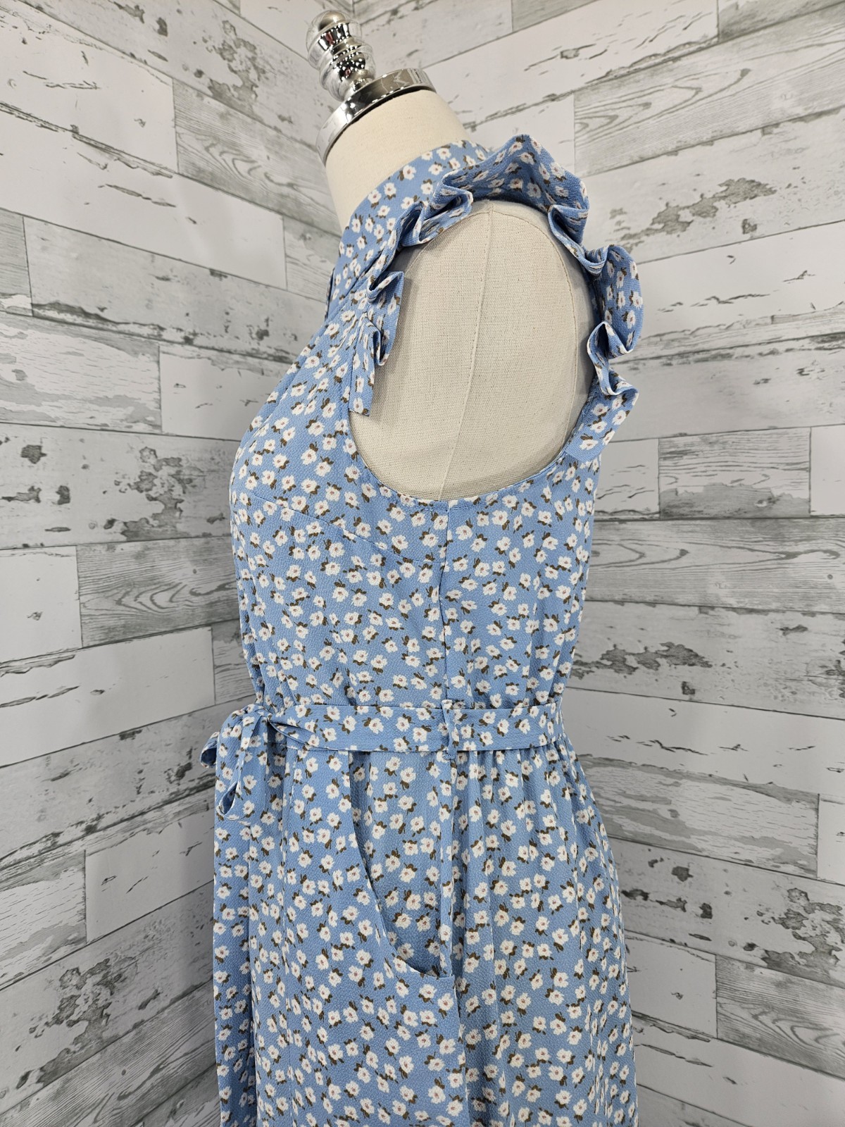Monteau Womens Medium Coattage Blue Floral Print Shirt Dress