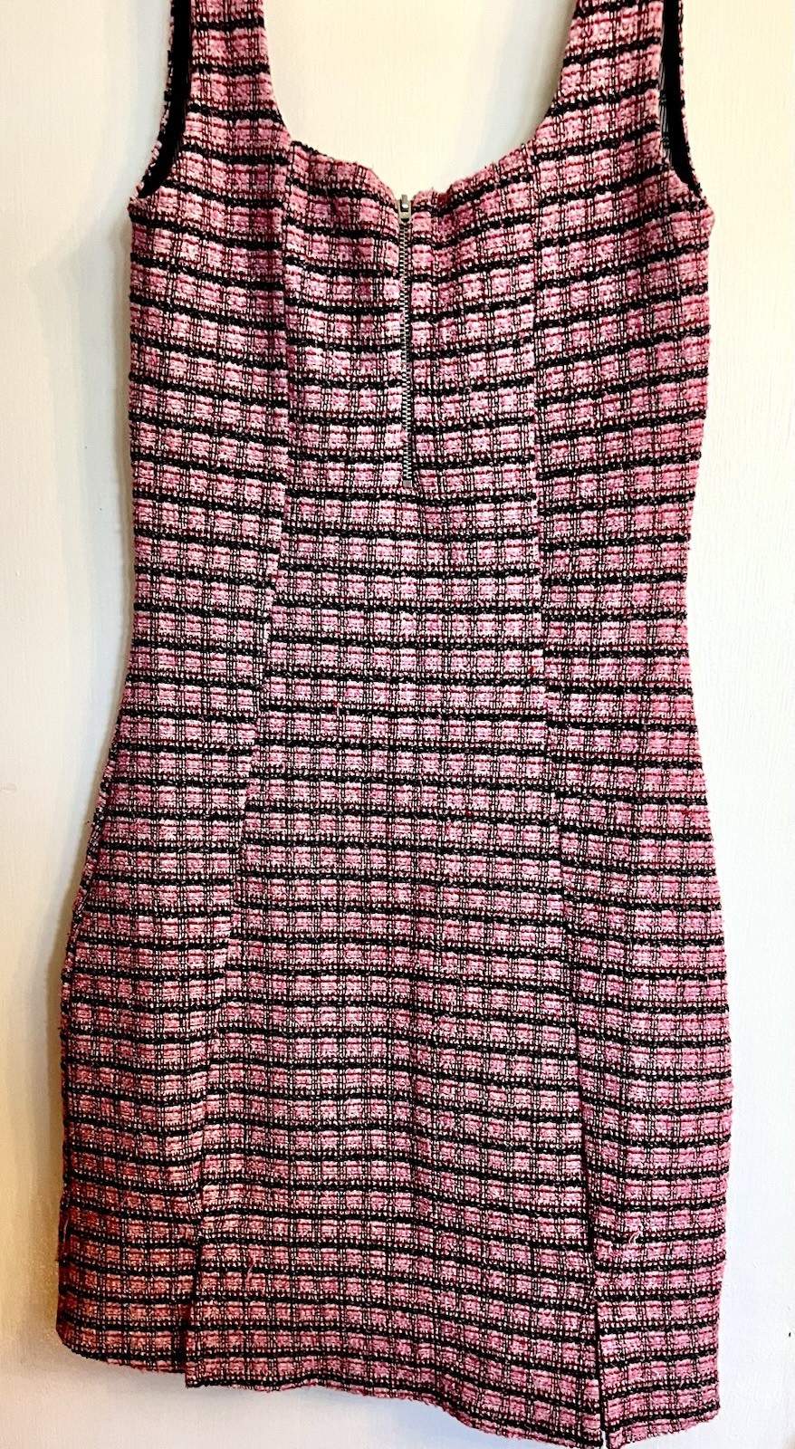 Topshop Pink Black Tweed Plaid Mini Dress Scoop Neck Sleeveless Size US 4