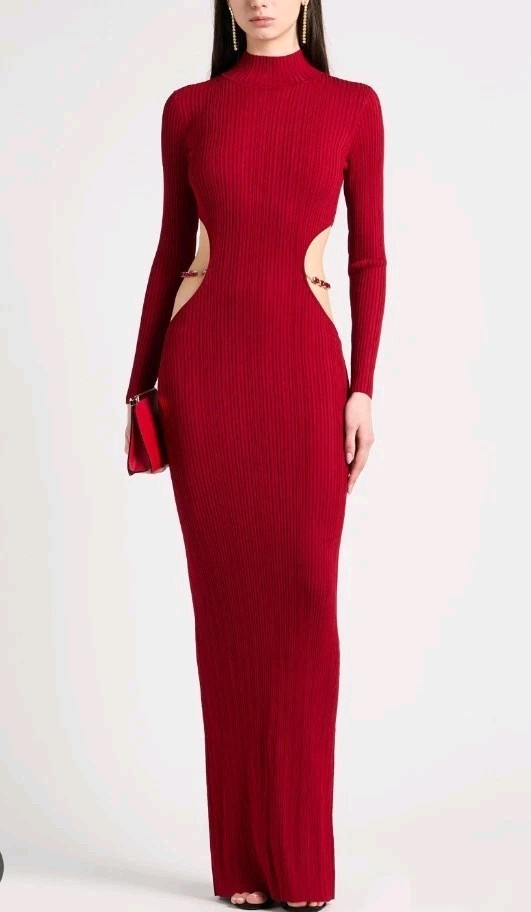 Elisabetta Franchi Long Dress Red Carpet Red Knit Jewelry Dress