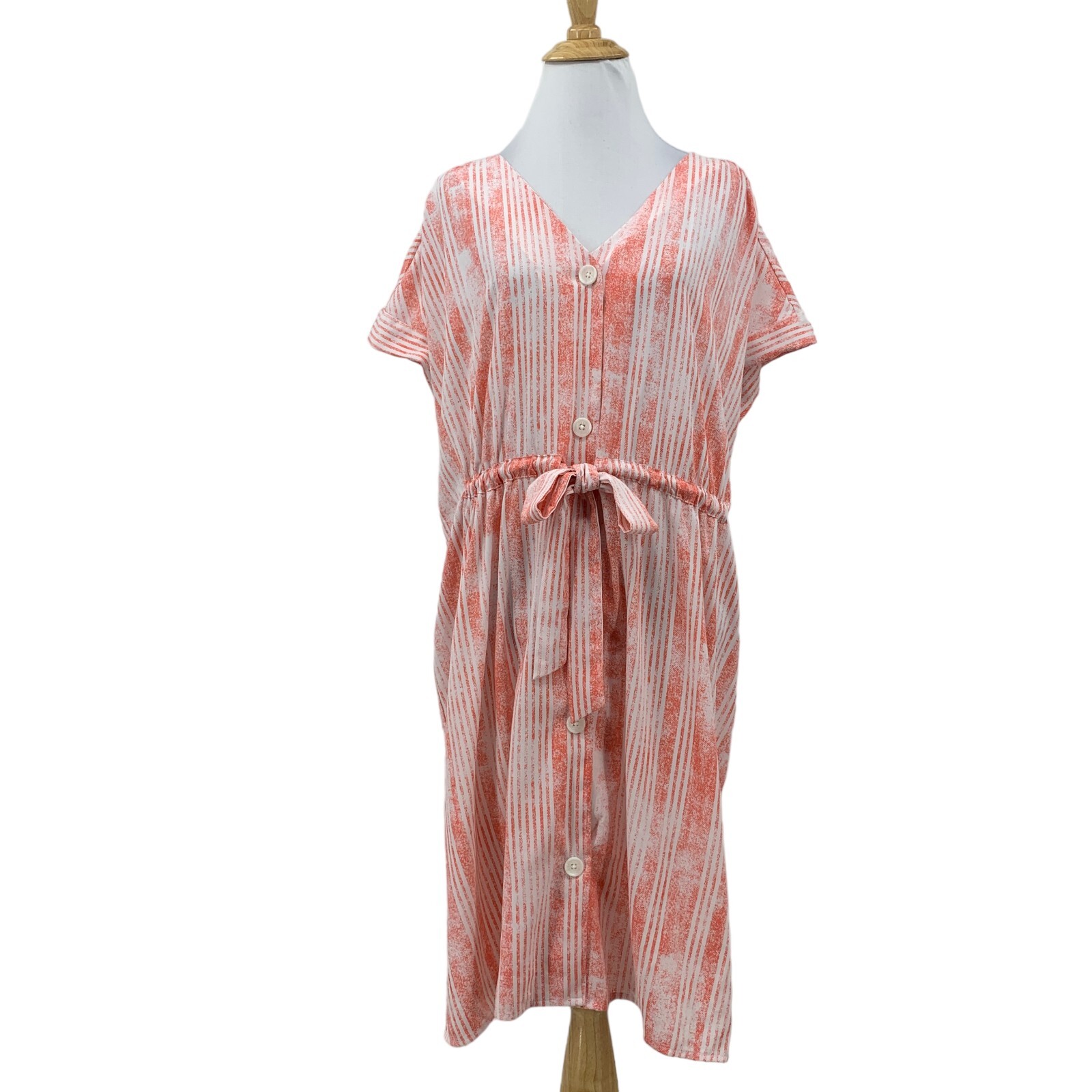Rock & Republic Dress Womens XXL Striped V Neck Button Up Adjustable Waist Tie