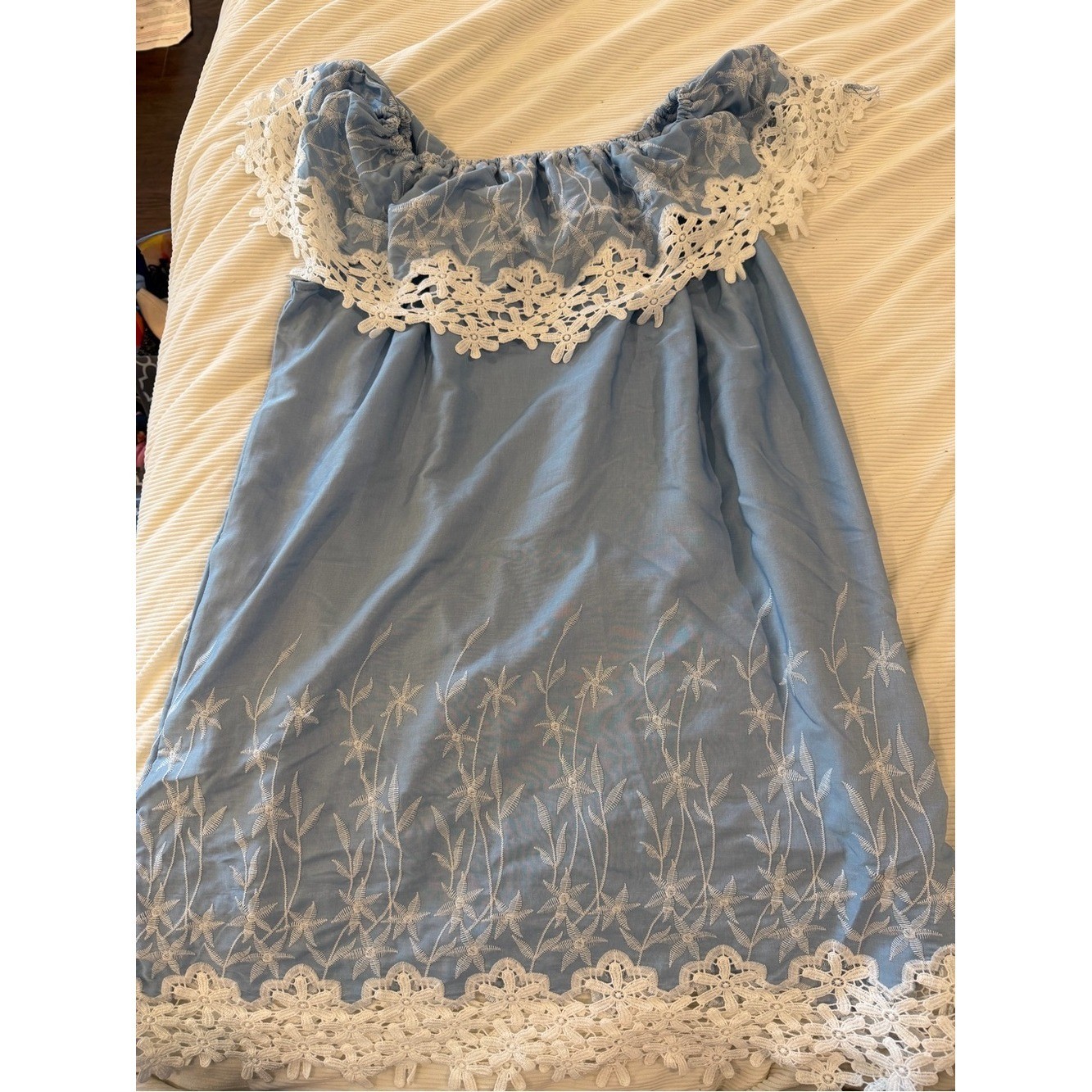 Cato Light Blue Off Shoulder Lace Dress Medium Boho Embroidered Floral