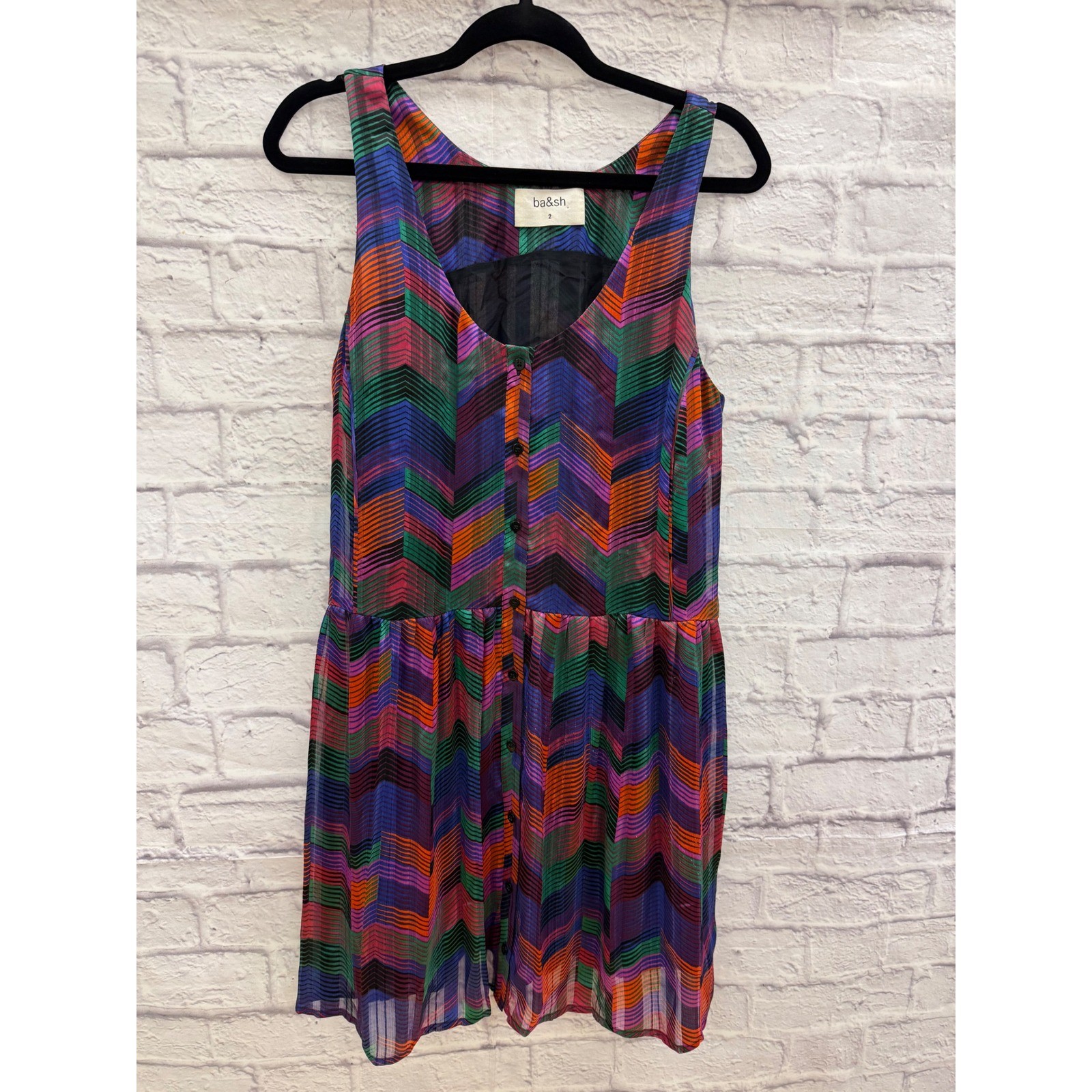 ba&sh Pistol Vert Chevron Stripe Tank Dress Sz 2 US M Multicolor Mini Boho