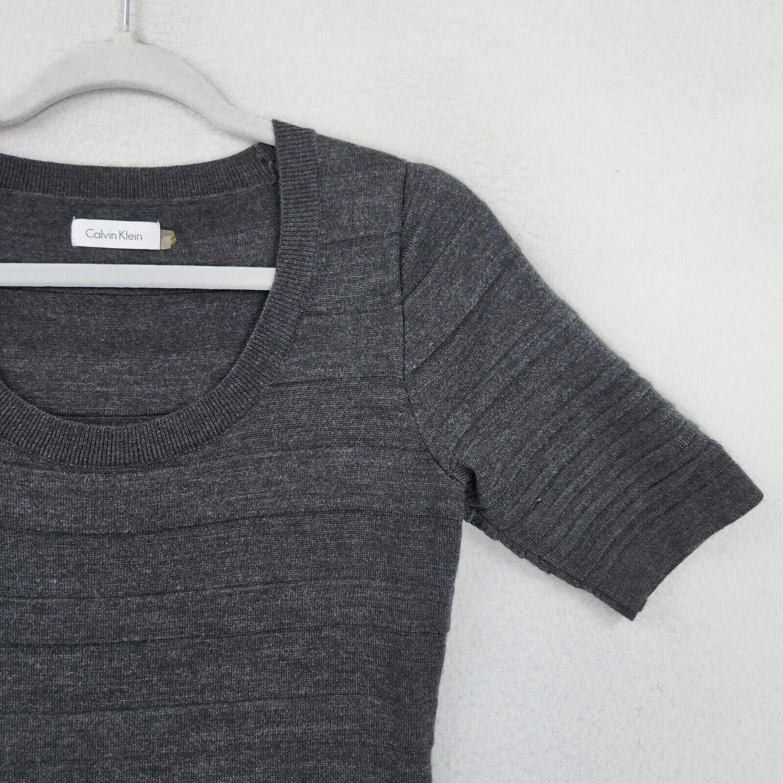 Calvin Klein Dress Womens Small Gray Wool Blend Short Sleeve A Line Sheath Knit