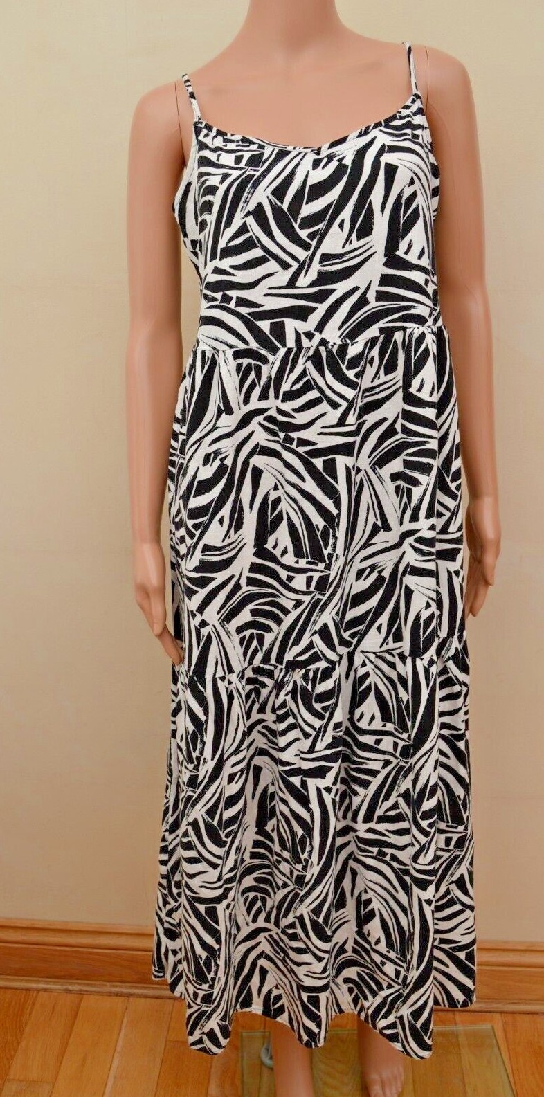 M&S Collection Linen Blend Round Neck Midi Tiered Dress Sz UK 12 -14