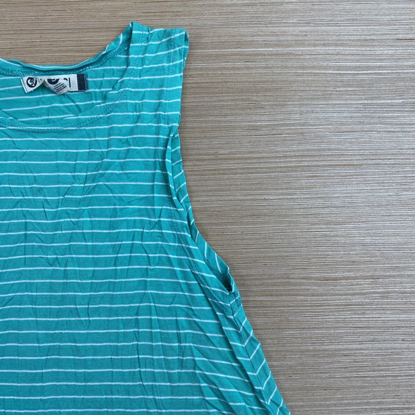Lagaci Womens Juniors Small Green White Striped Shirt Dress Top Sleeveless Soft