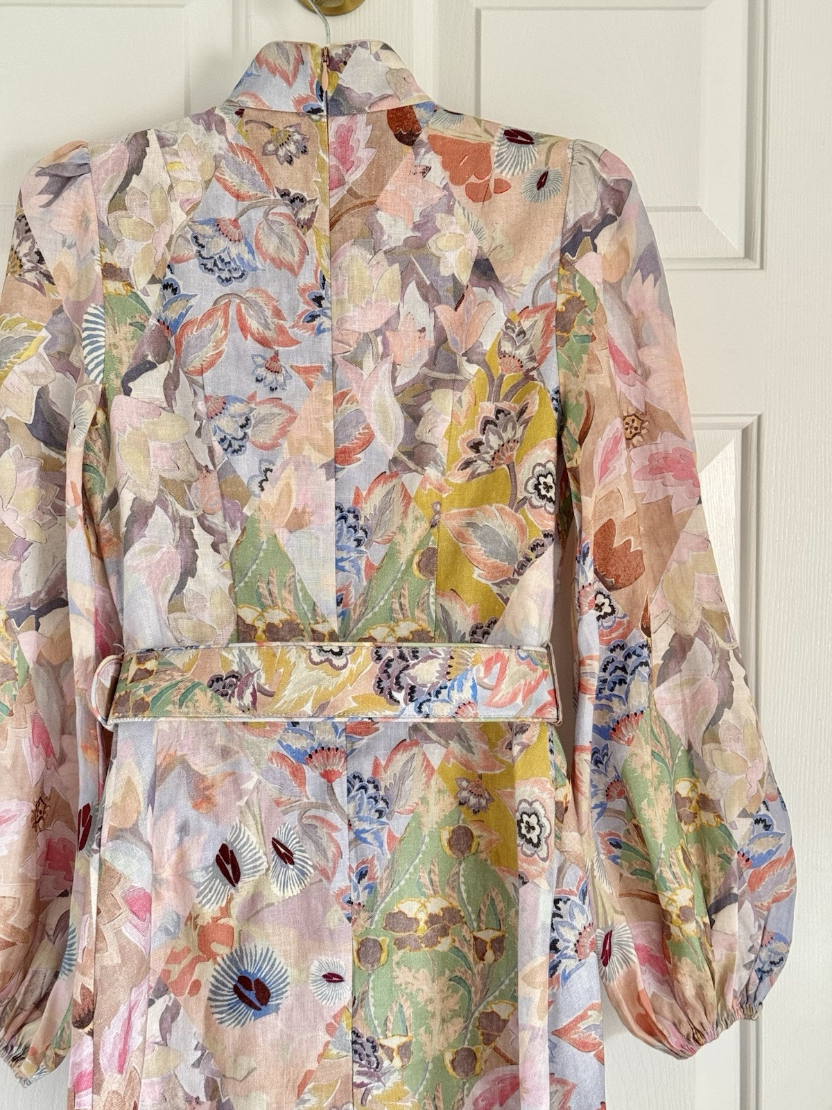 NWOT $950 Zimmermann Illustration Buttoned Belted Floral Linen Mini Dress AU3 L