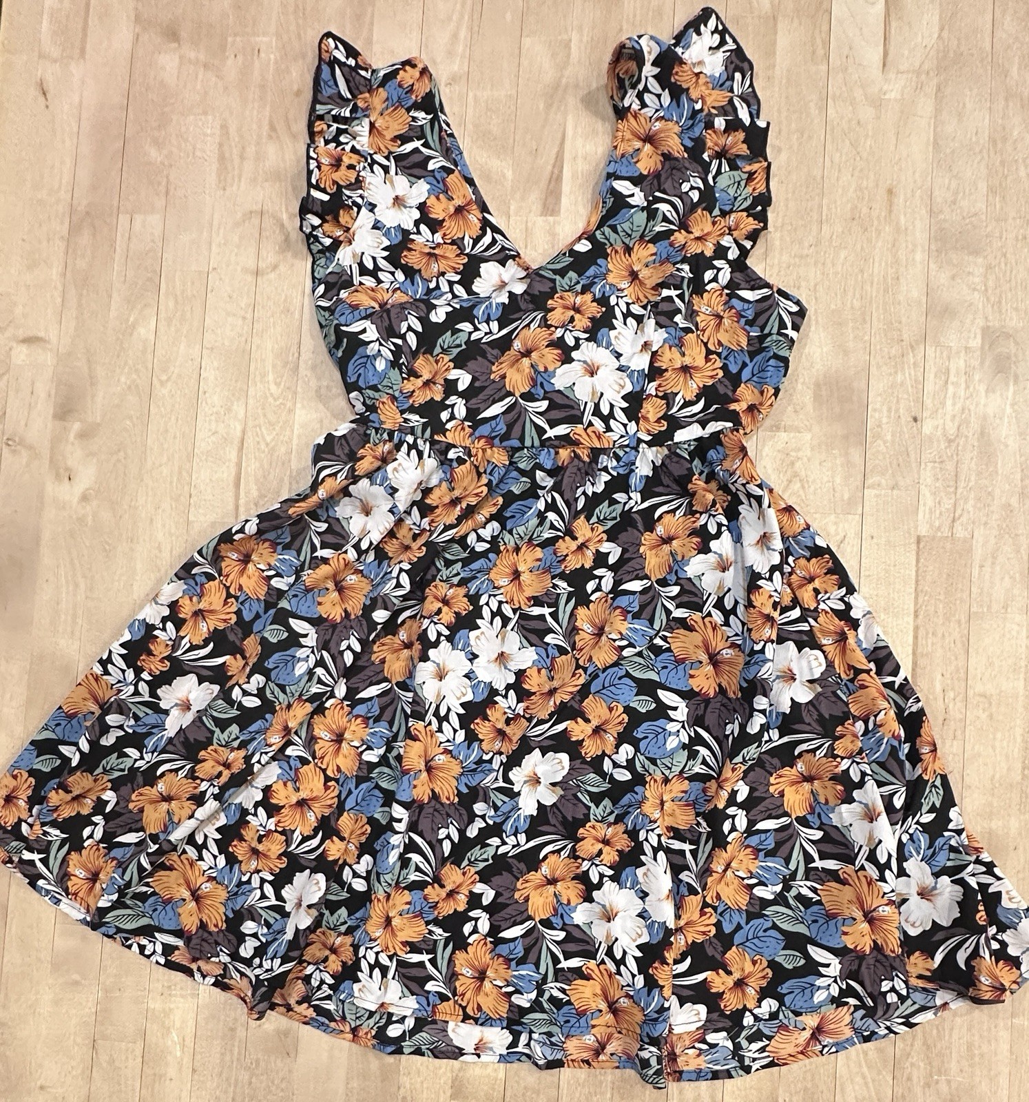 NWT Hawaiian Flowers Dress Mini Large Tie Bow In The Back Sleeveless SHEIN L