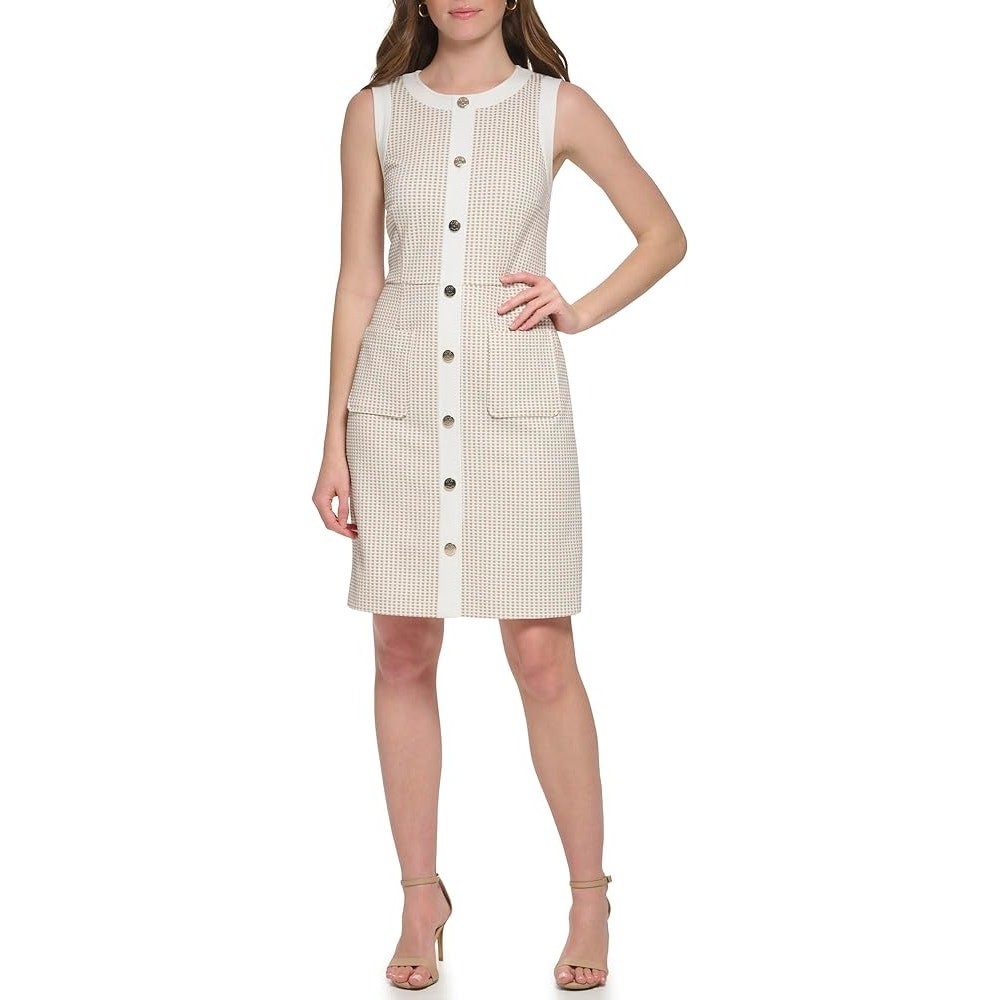 Tommy Hilfiger Faux Button Front Sheath Dress 14 Waffle Knit Office Minimal NWT