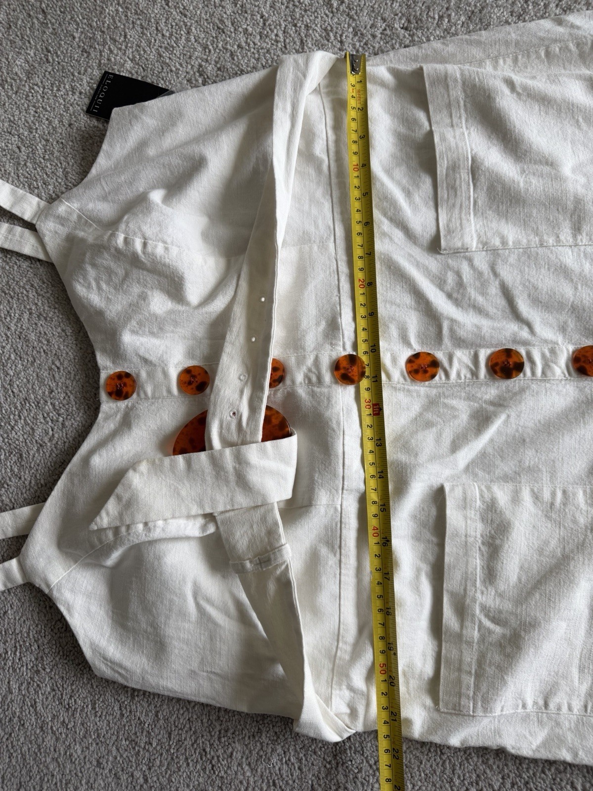 NWT Eloquii White Button Front Midi Dress Belted Tortoise Buckle Pockets Size 18