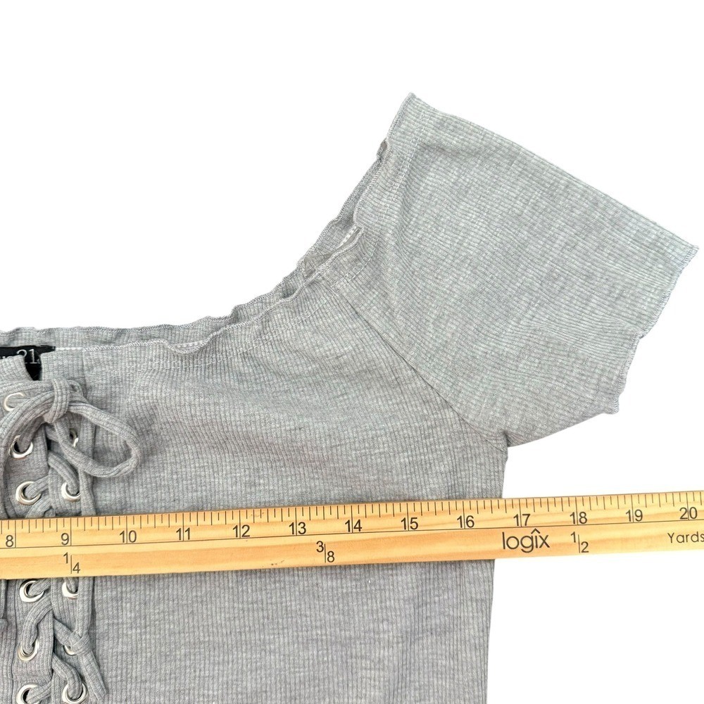 Off Shoulder Lace Up Ribbed Mini Dress L Gray Balletcore Fairycore Cottagecore