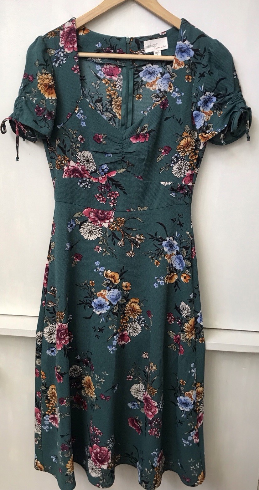 Be Bop Juniors Green Floral Print Short Sleeve Dress Size 1