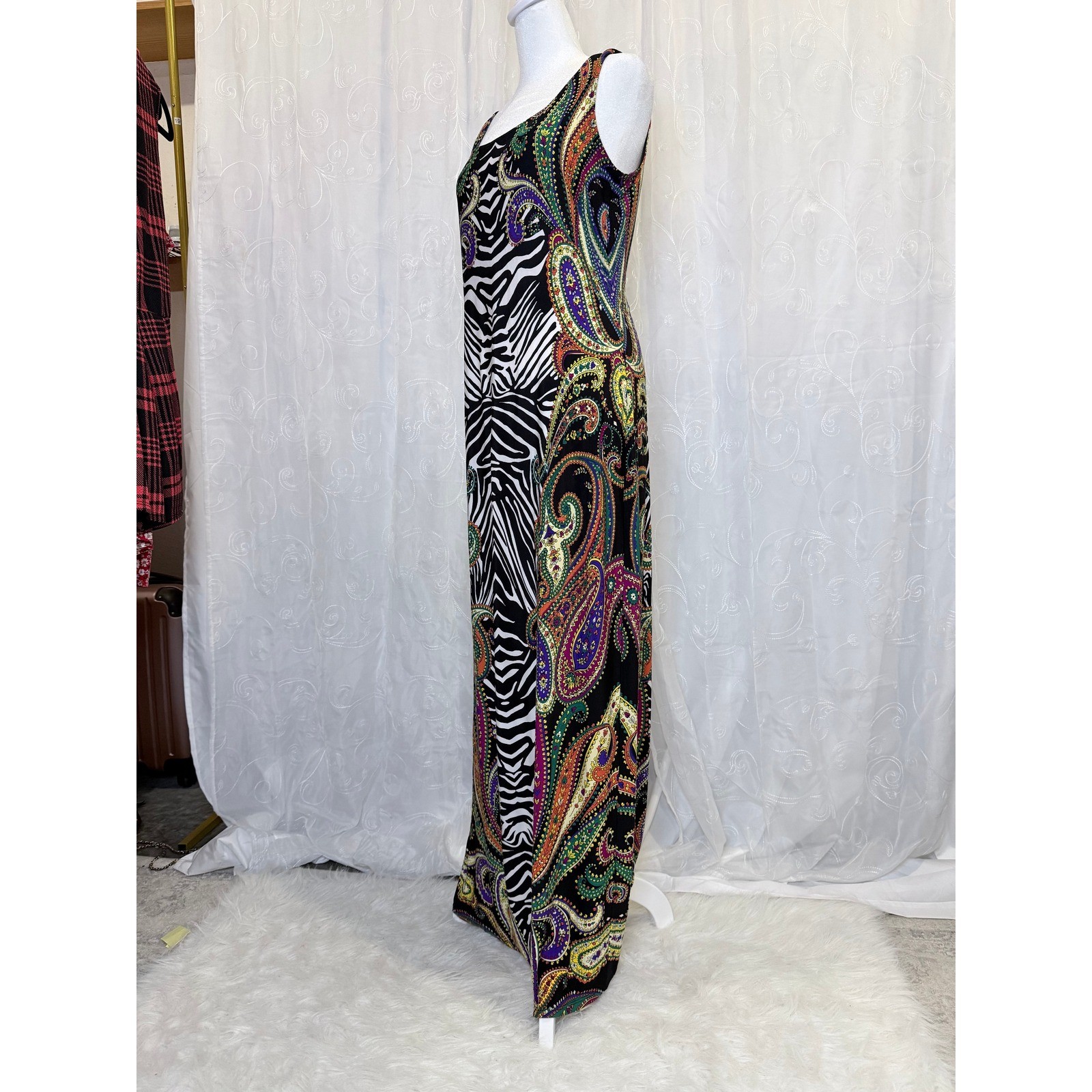 Glamour Womens Zebra Paisley Mixed Print Sleeveless Maxi Dress Black Multi 8