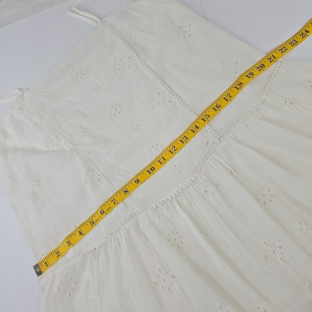 AERIE White Eyelet Embroidered Tiered Sundress SZ M Cotton Lace Trim Boho Summer