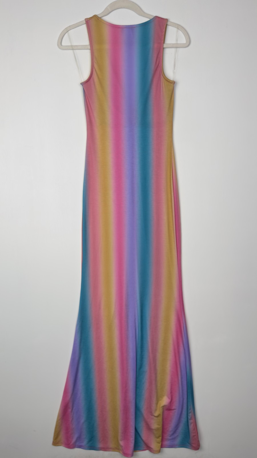 Maia Rainbow Ombre Maxi Dress S Sleeveless Deep V-Neck USA Made Polyester Blend
