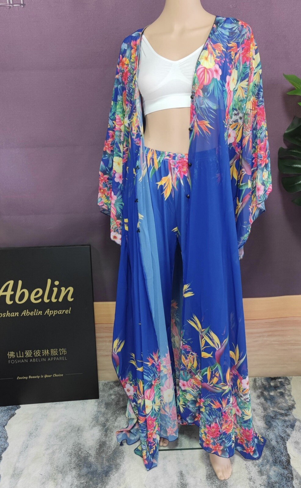 LONG Chiffon Kimono Two Piece Pant Sets Available In Different Colors